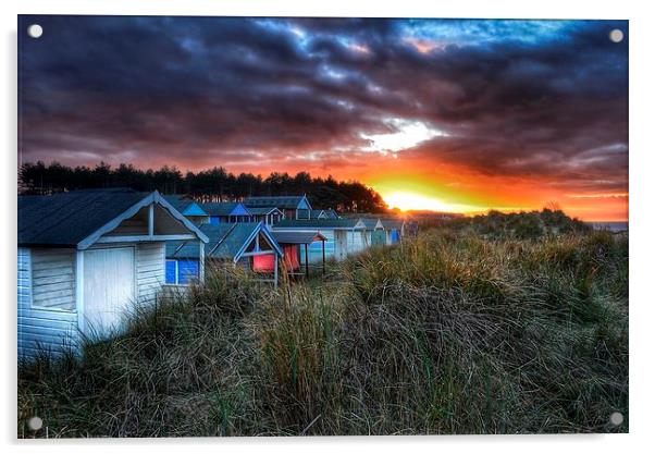 Hunstanton beach huts sunset scene Acrylic by Gary Pearson