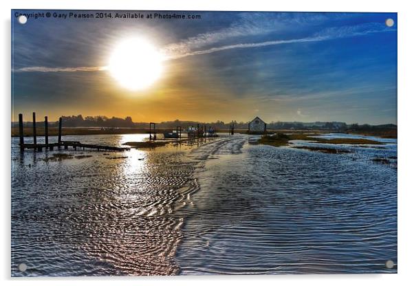Flood tide at Thornham Acrylic by Gary Pearson