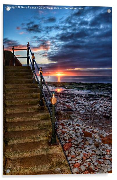 Hunstanton beach sunset steps Acrylic by Gary Pearson