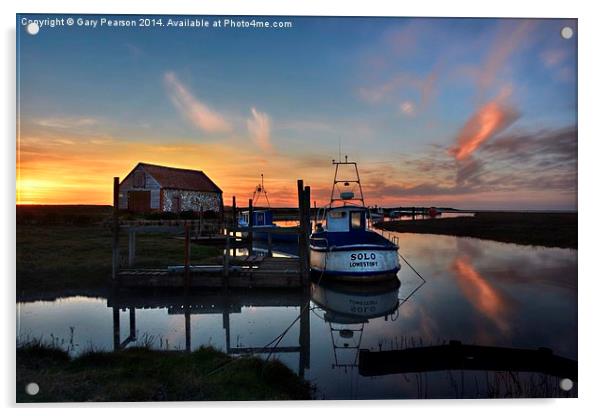 Sunset over Thornham harbour Acrylic by Gary Pearson