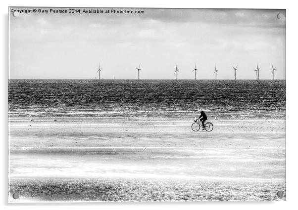 Brancaster beach cyclist Acrylic by Gary Pearson