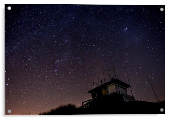 Wells coast watch tower under the Milky Way  Acrylic by Gary Pearson