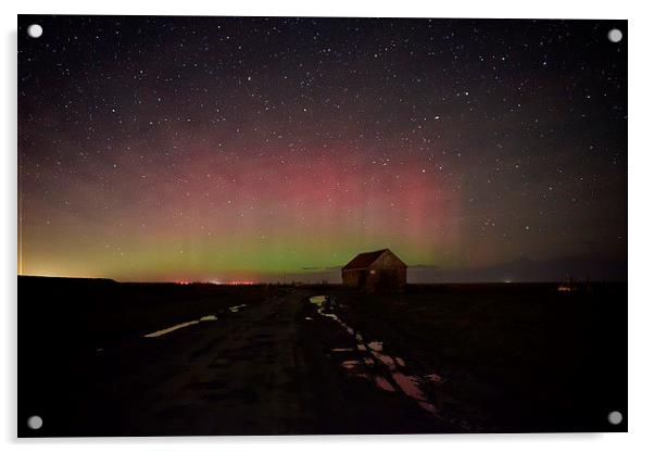 The Northern lights over the old coal barn at Thor Acrylic by Gary Pearson