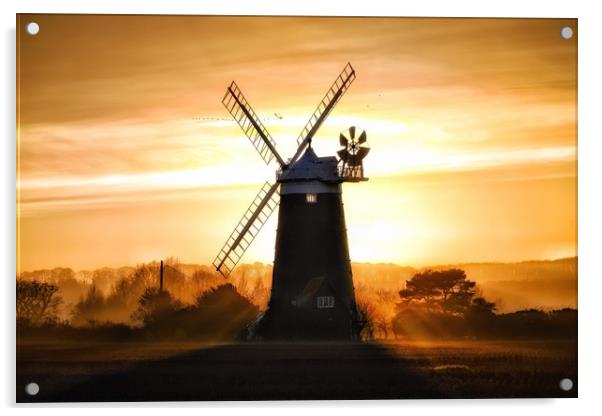 Burnham Overy Staithe mill at sunset  Acrylic by Gary Pearson
