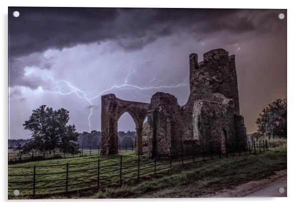 Lightning over the ruins of St Mary’s Church Acrylic by Gary Pearson