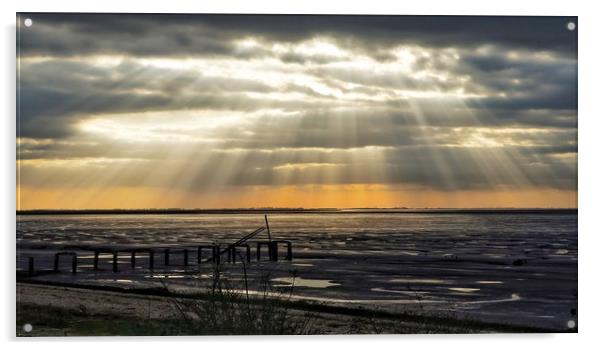 The old jetty at Snettisham in Norfolk at low tide Acrylic by Gary Pearson