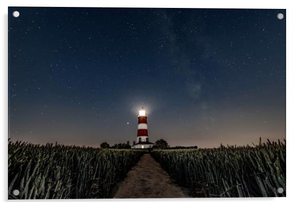 Happisburgh lighthouse under the stars 1 of 2 Acrylic by Gary Pearson