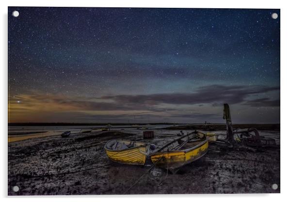 Waiting for the tide under the stars at Brancaster Acrylic by Gary Pearson