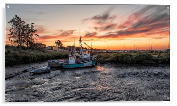 Sunset over Brancaster Staithe harbour  Acrylic by Gary Pearson