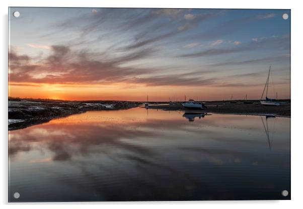 Sunset reflections at Brancaster Staithe  Acrylic by Gary Pearson
