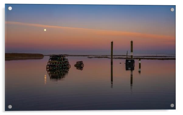 A setting moon at Brancaster Staithe  Acrylic by Gary Pearson