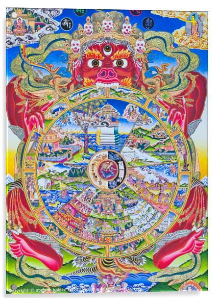 Wheel of life Mandala , depicting the Kalachakra or deluded exis Acrylic by stefano baldini