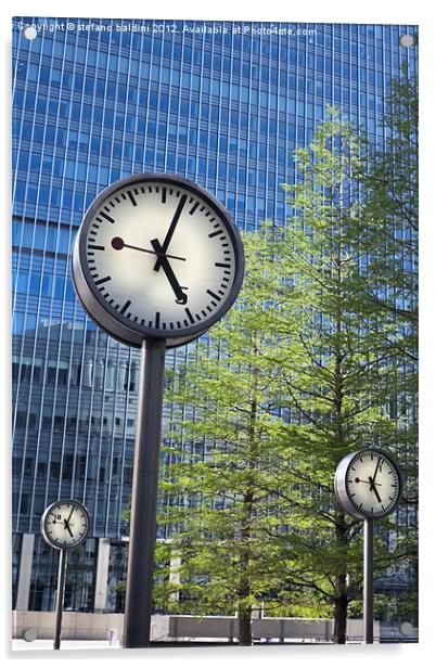 Canary Wharf Clocks,London, UK Acrylic by stefano baldini