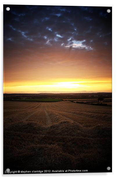 Sunset over fields Acrylic by stephen clarridge