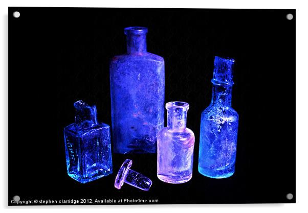 Old blue bottles Acrylic by stephen clarridge