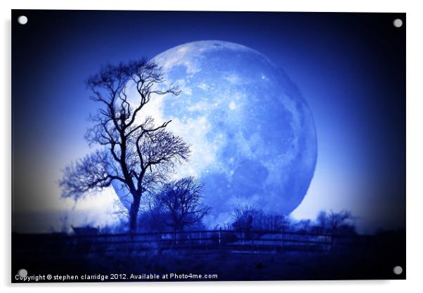 Tree and moon silhouette Acrylic by stephen clarridge