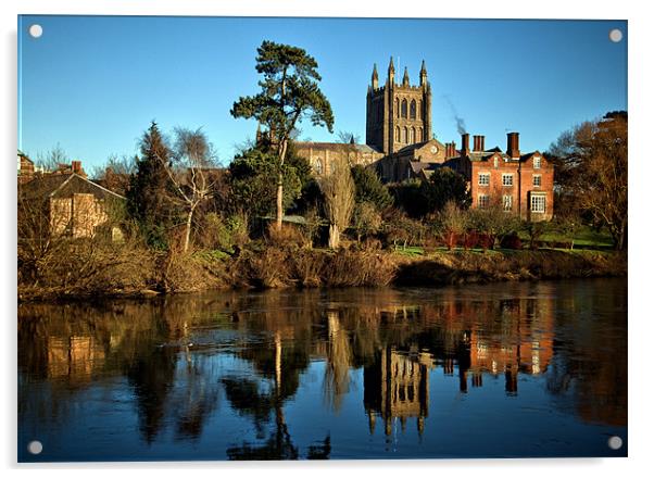 Hereford Cathedral and River Wye Acrylic by Catherine Joll