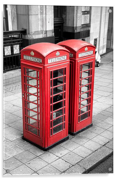 Telephone Boxes, London. Acrylic by Catherine Joll