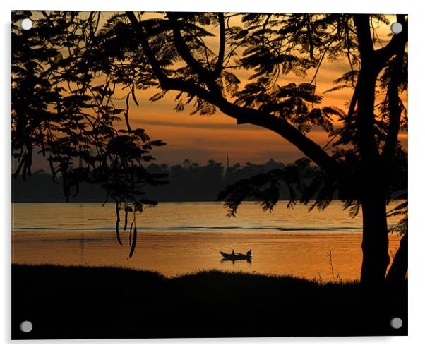 Fishing at sunset Acrylic by David Worthington