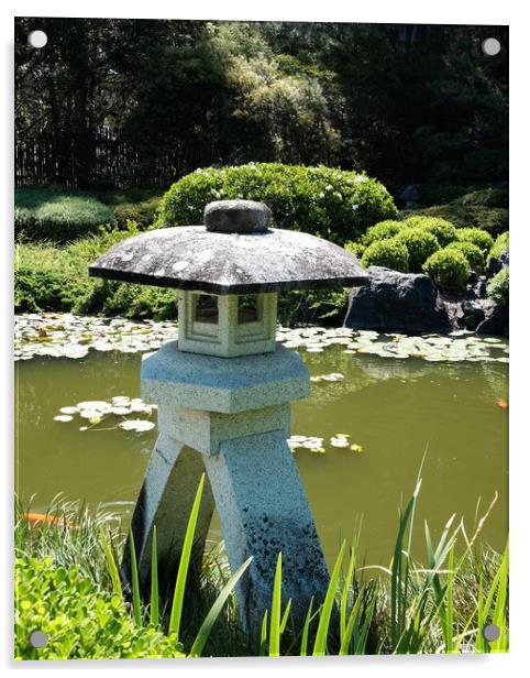 Japanese garden lake  Acrylic by David Worthington