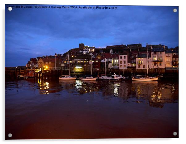 Whitby Lower Harbour at night Acrylic by Louise Heusinkveld