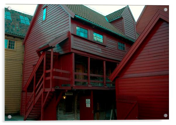 Old Wood House in Bergen Acrylic by John Boekee