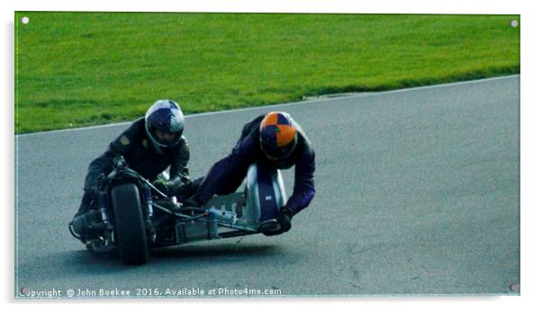 Racing sidecar at Snetterton racetrack  Acrylic by John Boekee