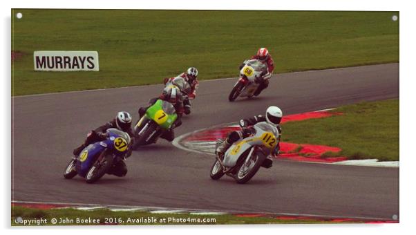 Racing bikes at Snetterton racetrack  Acrylic by John Boekee