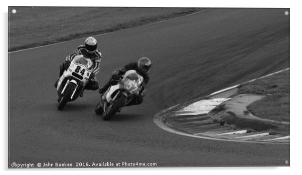 Racing bikes at Snetterton racetrack  Acrylic by John Boekee