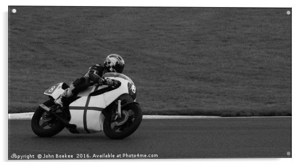 Racing bikes at Snetterton racetrack  Acrylic by John Boekee