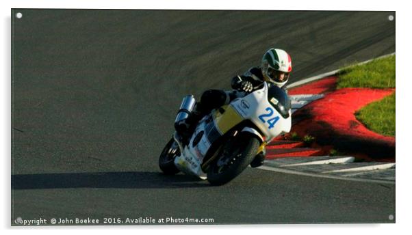 Racing bikes at Snetterton racetrack  Acrylic by John Boekee