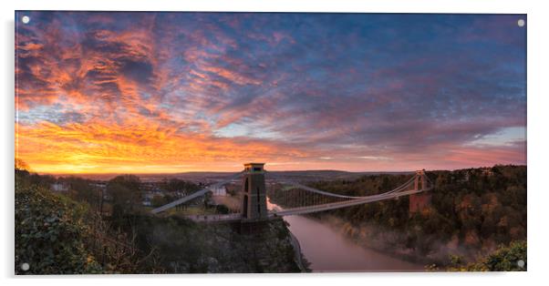 Clifton Suspension Bridge Sunrise Acrylic by Barry Maytum