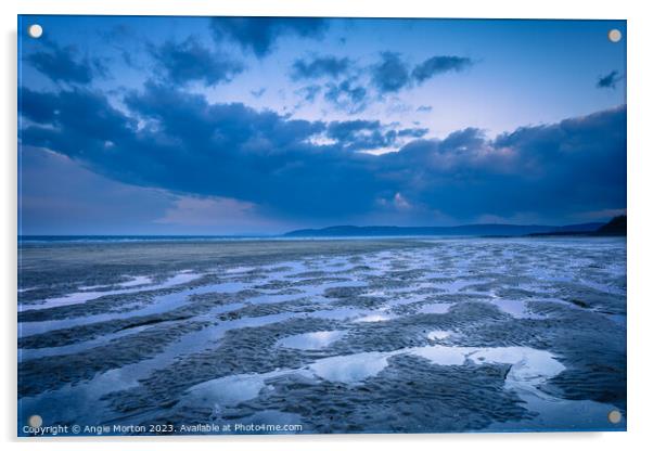 Benllech Beach Wet Sand Acrylic by Angie Morton