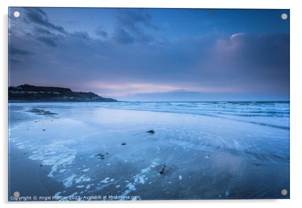 Benllech Beach Incoming Tide Acrylic by Angie Morton