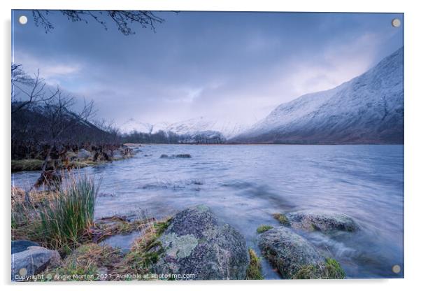 Loch Etive Winter Scene Acrylic by Angie Morton