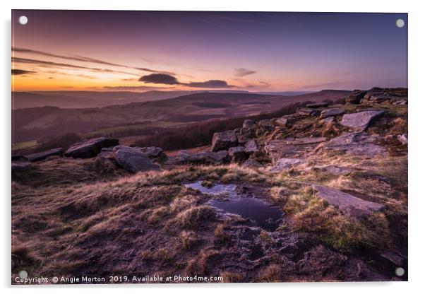 Last Light on Stanage Edge Acrylic by Angie Morton