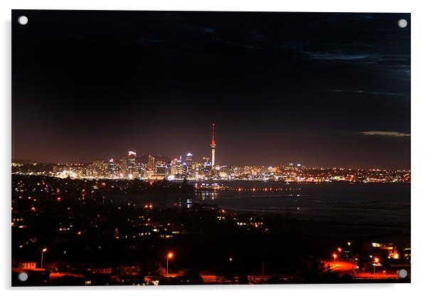 Auckland by night Acrylic by Chris Barker
