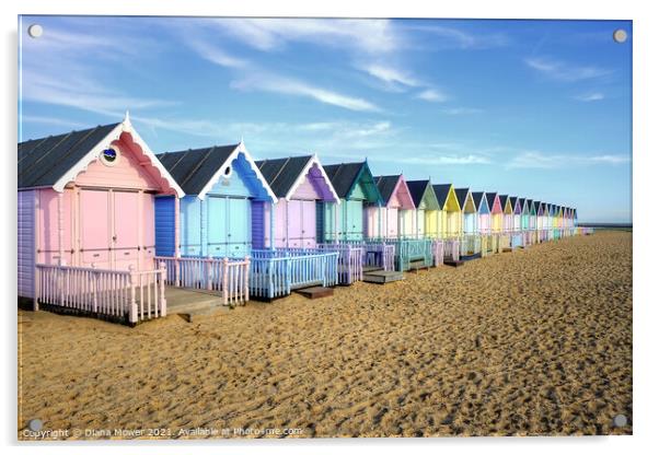 West Mersea Beach Huts Acrylic by Diana Mower