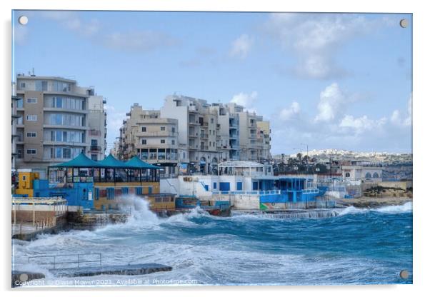 Stormy Bugibba  St Pauls Bay Malta Acrylic by Diana Mower