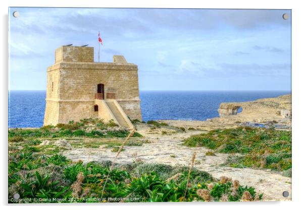 Dwejra Bay Watchtower Gozo Malta Acrylic by Diana Mower