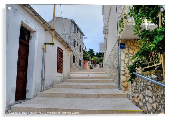 Primosten steps to the hilltop Croatia Acrylic by Diana Mower