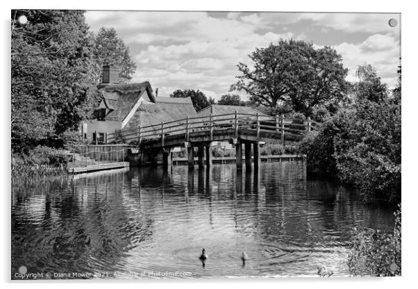 Flatford Footbridge Black and white Acrylic by Diana Mower