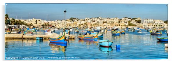 Marsaxlokk Harbour Panoramic Acrylic by Diana Mower