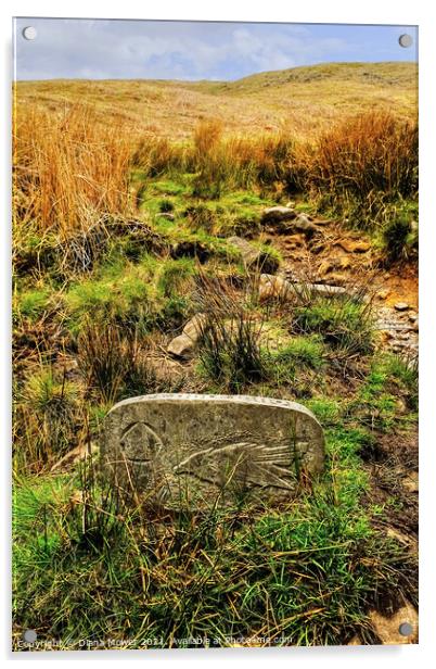 Pendle Hill Way Marker Stone  Acrylic by Diana Mower