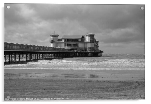 Weston Super Mare Grand Pier mono Acrylic by Diana Mower