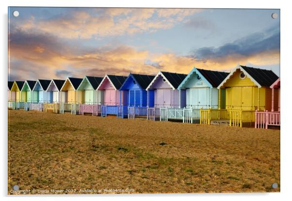 West Mersea Beach Huts Sunset  Acrylic by Diana Mower