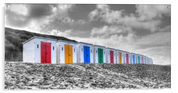 Woolacombe Beach Huts Selective Colour Panoramic Acrylic by Diana Mower