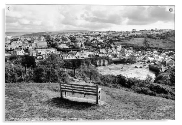 Port Isaac view Cornwall Monochrome Acrylic by Diana Mower