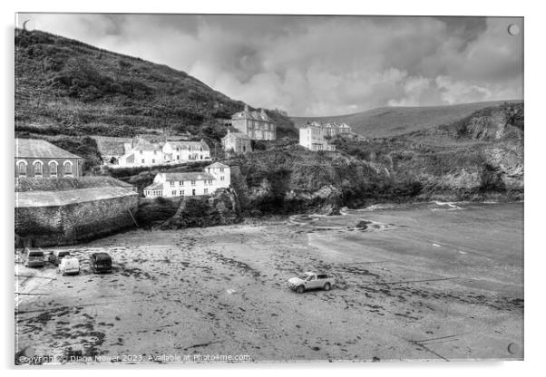 Port Isaac Black and White  Acrylic by Diana Mower