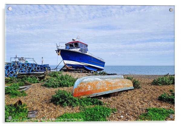 Fishing boats on Deal beach Kent Acrylic by Diana Mower